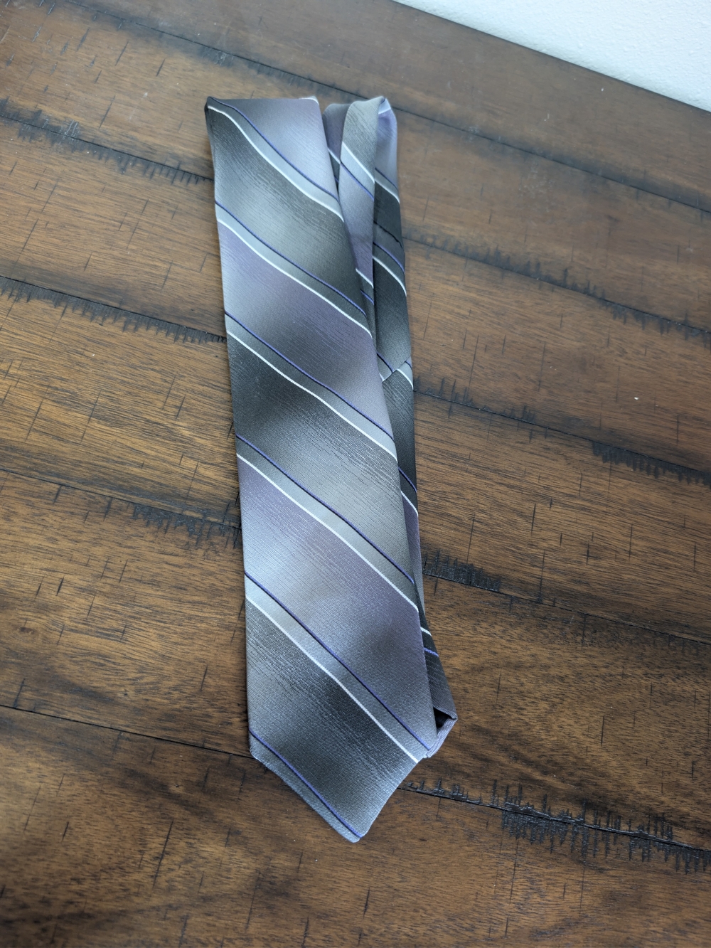 Men's Gray Striped Tie with Purple Accents